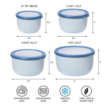 Oggi Prep, Store & Serve Plastic Bowl w/See-Thru Lid- Dishwasher, Microwave & Freezer Safe, (2.6 qt) Blue w/Dk Blue Lid 2.6 Quart Serve Bowl